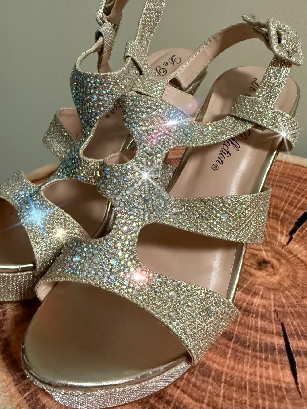 Golden, Iridescent Crystal - Wedge Heels